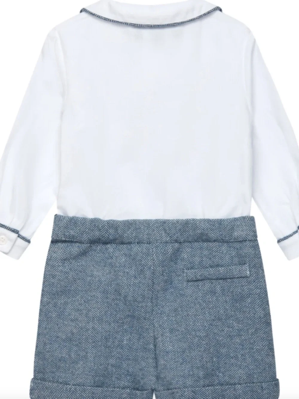 Trotters London Rupert Smocked Set, White & Blue Herringbone (Size: 3T) NWT